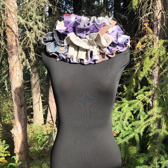 Multi Color Texture Patchwork Circus Clown Costume Ruff Pink Edges Buttons Tie - Picture 2 of 13